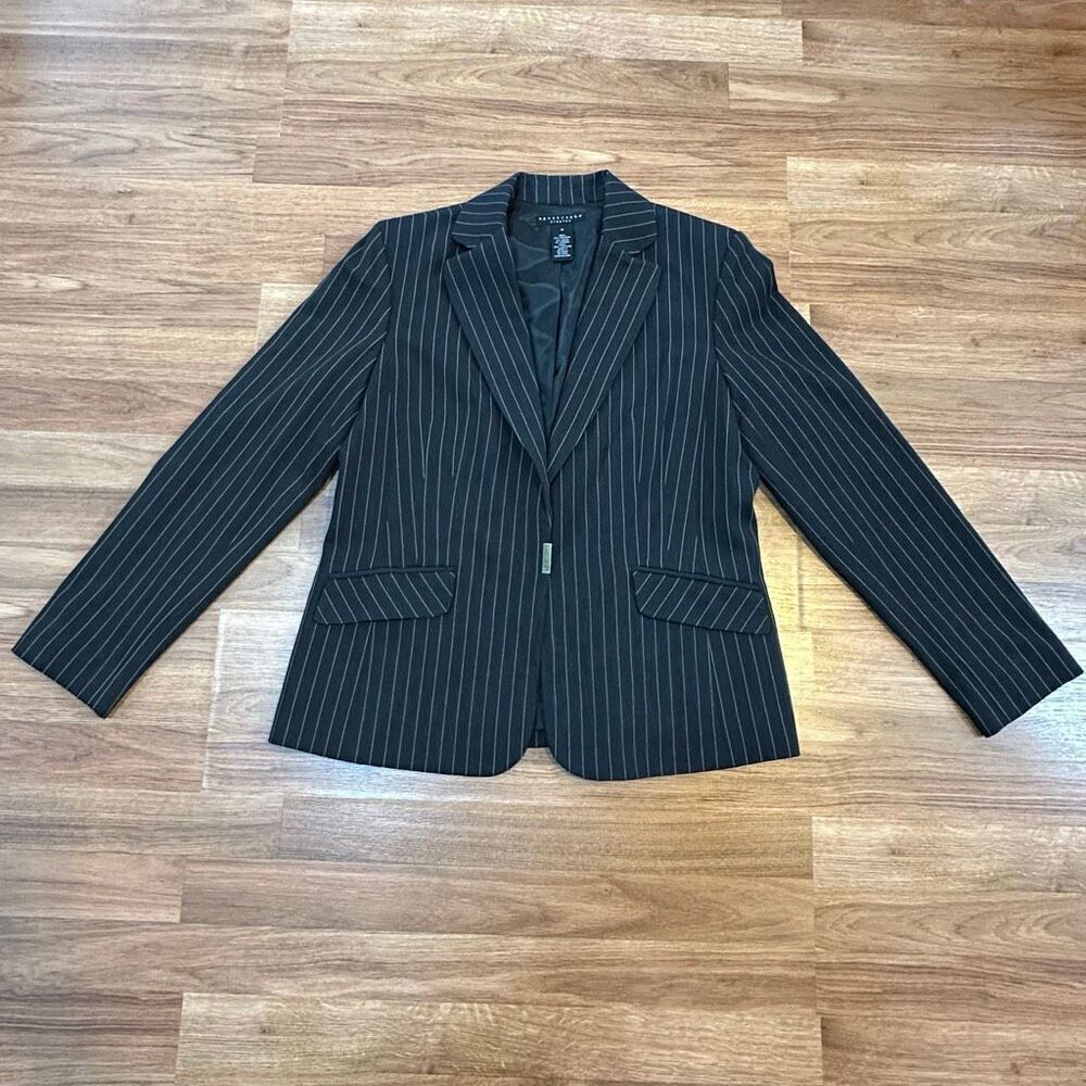 Apostrophe Stretch Black Pinstripe Blazer Jacket | Women Size 14
